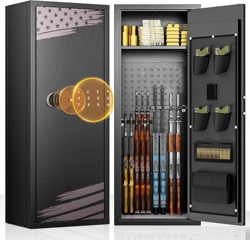 intergreat 4-6 بندقية بندقية آمنة ، بندقية آمنة للبنادق المجمعة للمسدسات والمنزل ، خزانة الأسلحة المعدنية مع جيوب للمسدس ، 3 رف قابل للتعديل ، والأسلحة النارية in Kuwait