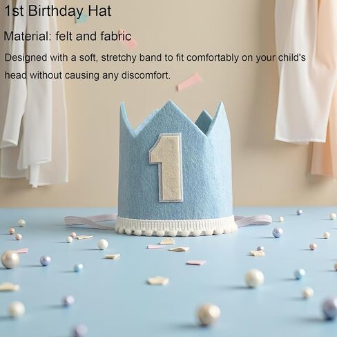 1st Birthday Decorations for Boy - Complete Party Set with High Chair Banner, Number 1 Balloon, ONE Cake Topper, Crown, Balloons & Banner(Blue) in Saudi Arabia