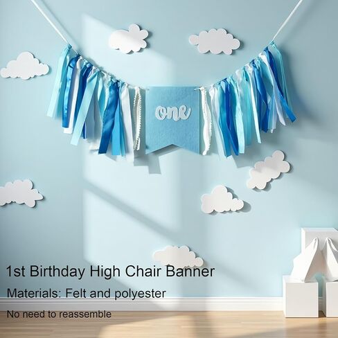 1st Birthday Decorations for Boy - Complete Party Set with High Chair Banner, Number 1 Balloon, ONE Cake Topper, Crown, Balloons & Banner(Blue) in Saudi Arabia