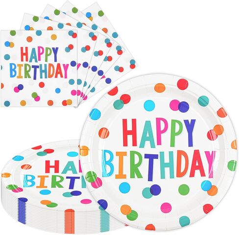 9inch Happy Birthday Plates and Napkins, 50PCS Colorful Dots Birthday Dinner Plates Disposable Paper Cake Dinnerware Set for Birthday's Party Supplies Decorations in Saudi Arabia