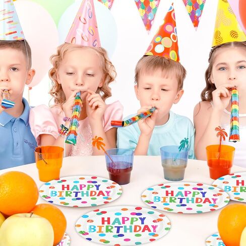 9inch Happy Birthday Plates and Napkins, 50PCS Colorful Dots Birthday Dinner Plates Disposable Paper Cake Dinnerware Set for Birthday's Party Supplies Decorations in Saudi Arabia