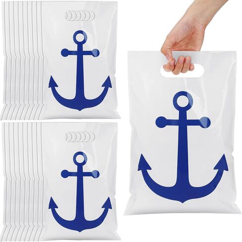 Supervitae 50 Pcs Nautical Anchors Plastic Goody Bags Summer Nautical Party Gift Bags with Handles for Cruise Birthday Wedding Beach Theme Parties Supplies Favors Decor in Saudi Arabia