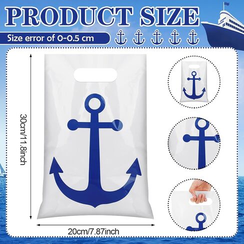 Supervitae 50 Pcs Nautical Anchors Plastic Goody Bags Summer Nautical Party Gift Bags with Handles for Cruise Birthday Wedding Beach Theme Parties Supplies Favors Decor in Saudi Arabia