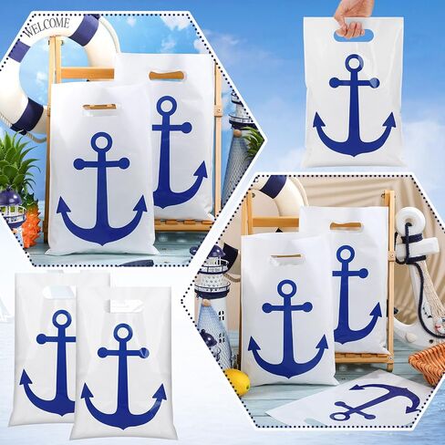 Supervitae 50 Pcs Nautical Anchors Plastic Goody Bags Summer Nautical Party Gift Bags with Handles for Cruise Birthday Wedding Beach Theme Parties Supplies Favors Decor in Saudi Arabia