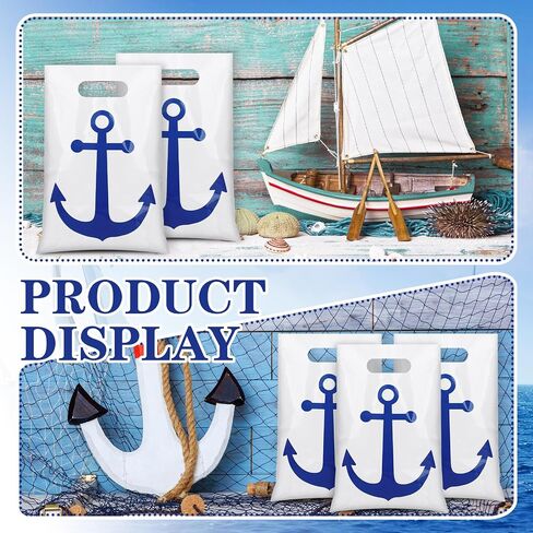 Supervitae 50 Pcs Nautical Anchors Plastic Goody Bags Summer Nautical Party Gift Bags with Handles for Cruise Birthday Wedding Beach Theme Parties Supplies Favors Decor in Saudi Arabia