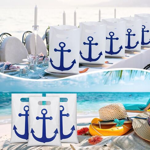 Supervitae 50 Pcs Nautical Anchors Plastic Goody Bags Summer Nautical Party Gift Bags with Handles for Cruise Birthday Wedding Beach Theme Parties Supplies Favors Decor in Saudi Arabia