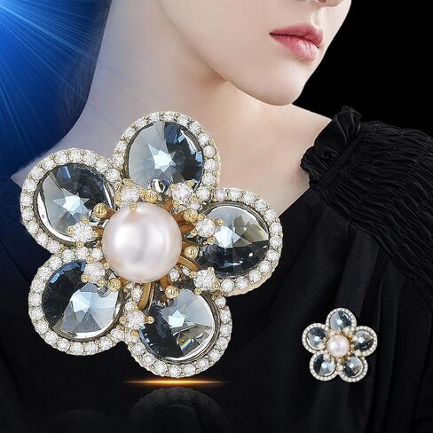 Rhinestone Flower Brooch Austrian Crystal Flower Brooch Pin 18k Gold Plated Flower Floral Brooch Lapel Pin Jewelry Mother's Day Birthday Gifts for Mom Wife in Saudi Arabia