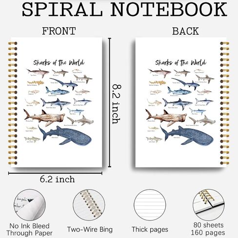 Guymn Shark Notebook - Ocean Notebook, Ocean Journal, Shark Gifts for Shark Lovers, Shark Themed Gifts, Marine Biology Gifts, Shark Desk Accessories, Sharks of the World Spiral Notebook 5.5x8.3 Inch in Saudi Arabia