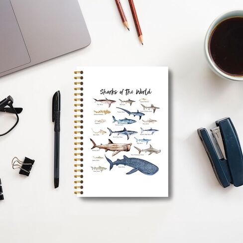 Guymn Shark Notebook - Ocean Notebook, Ocean Journal, Shark Gifts for Shark Lovers, Shark Themed Gifts, Marine Biology Gifts, Shark Desk Accessories, Sharks of the World Spiral Notebook 5.5x8.3 Inch in Saudi Arabia