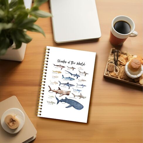 Guymn Shark Notebook - Ocean Notebook, Ocean Journal, Shark Gifts for Shark Lovers, Shark Themed Gifts, Marine Biology Gifts, Shark Desk Accessories, Sharks of the World Spiral Notebook 5.5x8.3 Inch in Saudi Arabia
