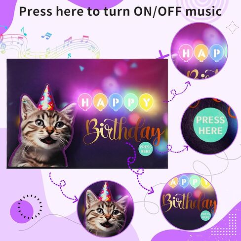 Birthday Cards, Cat Birthday Card with Lights and Music, Funny Gifts for Women Men Cat Lovers Mom or Dad in Saudi Arabia