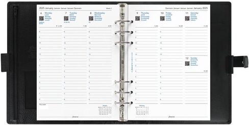 Filofax Finsbury Organizer, A5 Size, Black - Traditional Grained Leather, Six Rings, Week-to-View Calendar Diary, Multilingual, 2024 (C025368-24) in Saudi Arabia