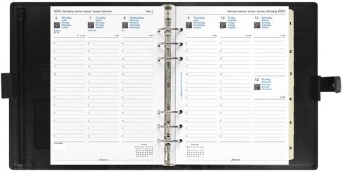 Filofax Finsbury Organizer, A5 Size, Black - Traditional Grained Leather, Six Rings, Week-to-View Calendar Diary, Multilingual, 2024 (C025368-24) in Saudi Arabia