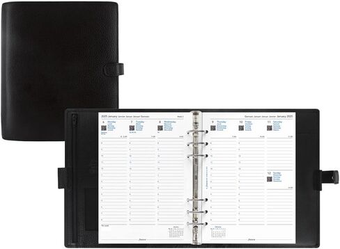 Filofax Finsbury Organizer, A5 Size, Black - Traditional Grained Leather, Six Rings, Week-to-View Calendar Diary, Multilingual, 2024 (C025368-24) in Saudi Arabia