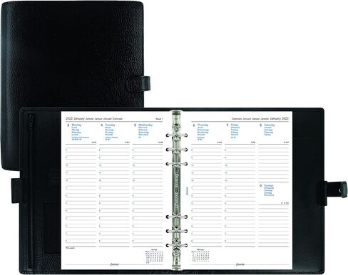 Filofax Finsbury Organizer, A5 Size, Black - Traditional Grained Leather, Six Rings, Week-to-View Calendar Diary, Multilingual, 2024 (C025368-24) in Saudi Arabia