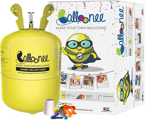 Jumbo Disposable Helium Party Kit, Helium Tank for Balloons At Home, 14.9 Cu Ft Helium Balloon Pump Kit with 50 Assorted Latex Balloons, Helium Tank, Portable for Celebrations in Saudi Arabia