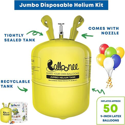 Jumbo Disposable Helium Party Kit, Helium Tank for Balloons At Home, 14.9 Cu Ft Helium Balloon Pump Kit with 50 Assorted Latex Balloons, Helium Tank, Portable for Celebrations in Saudi Arabia