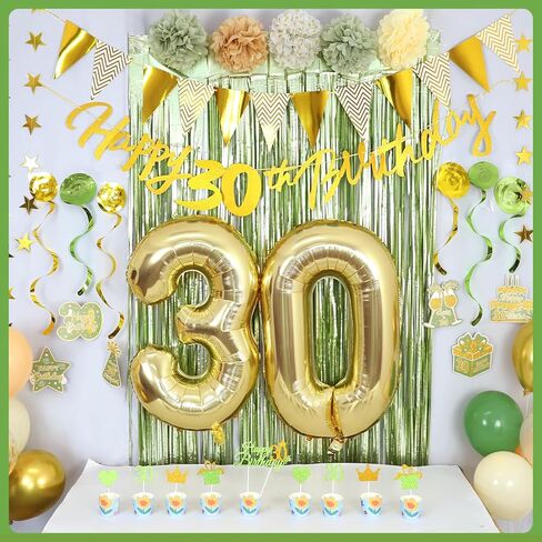 ديكورات عيد ميلاد الثلاثين بالنسبة لها ، Sage Green 30th Decorts مع Banner Balloons Sash Fringe Startains Dovirls لزينة الحفلات البالغة من العمر 30 عامًا in Kuwait