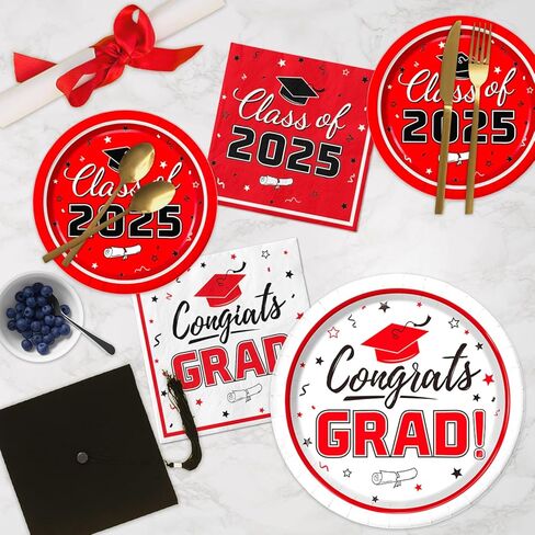 Graduation Party Supplies Kit Serves 50 - Graduation Party Maroon Class of 2024 Tableware, Disposable Dinner Plates, Dessert Plates, and Napkins for Congrats Grad Party Decorations in Kuwait