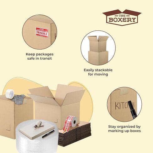 The Boxery Complete Moving Kit–1 Bedroom-Larger | 18 Pack of Boxes, (6pcs – 14"x14"x10") - (12pcs – 18"x18"x12") + All Supplies Needed for a Smooth Move! in Kuwait