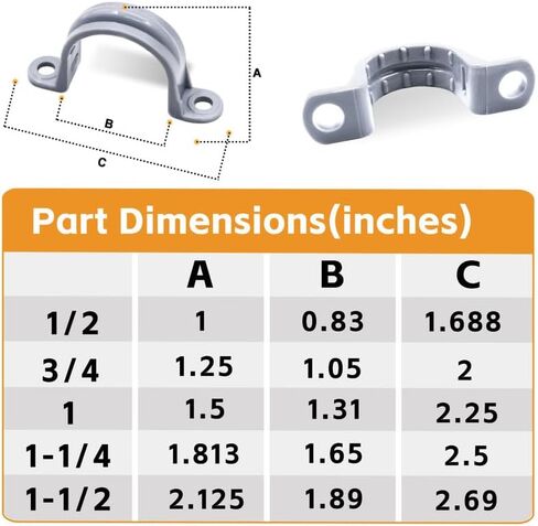 أشرطة أنابيب PVC مقاس 1-1/2 بوصة، وحزام قناة بفتحتين، وتركيبات مشبك حزام قناة ضيق للسائل (20 حزمة) in Kuwait