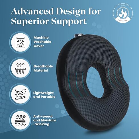 X&C Premium Donut Pillow for Tailbone Pain Relief Cushion with Replaceable Extra Cover, Hemorrhoid Pillows for Sitting, Butt Pillow, Donut Cushion for Pregnancy, Office Workers, Car Drivers in Saudi Arabia