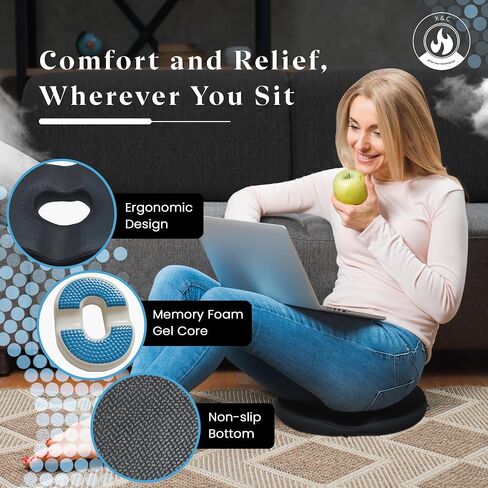 X&C Premium Donut Pillow for Tailbone Pain Relief Cushion with Replaceable Extra Cover, Hemorrhoid Pillows for Sitting, Butt Pillow, Donut Cushion for Pregnancy, Office Workers, Car Drivers in Saudi Arabia