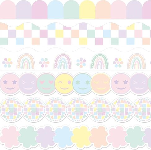 Fuutreo 96 Pcs Bulletin Board Borders 94. 5 ft Colorful Boho Classroom Border Trims Stickers Scalloped Die-Cut Rolled Bulletin Border Decor for School Classroom Chalkboard Office(Pastel Style) in Saudi Arabia