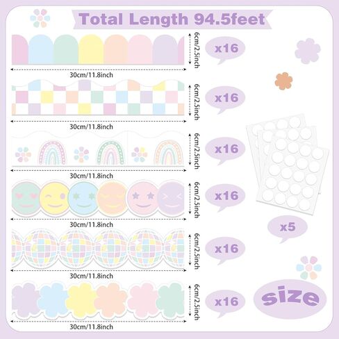 Fuutreo 96 Pcs Bulletin Board Borders 94. 5 ft Colorful Boho Classroom Border Trims Stickers Scalloped Die-Cut Rolled Bulletin Border Decor for School Classroom Chalkboard Office(Pastel Style) in Saudi Arabia