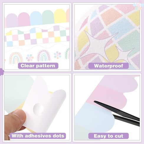 Fuutreo 96 Pcs Bulletin Board Borders 94. 5 ft Colorful Boho Classroom Border Trims Stickers Scalloped Die-Cut Rolled Bulletin Border Decor for School Classroom Chalkboard Office(Pastel Style) in Saudi Arabia