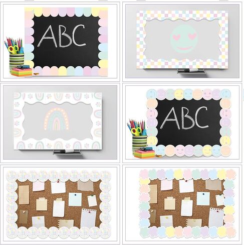 Fuutreo 96 Pcs Bulletin Board Borders 94. 5 ft Colorful Boho Classroom Border Trims Stickers Scalloped Die-Cut Rolled Bulletin Border Decor for School Classroom Chalkboard Office(Pastel Style) in Saudi Arabia