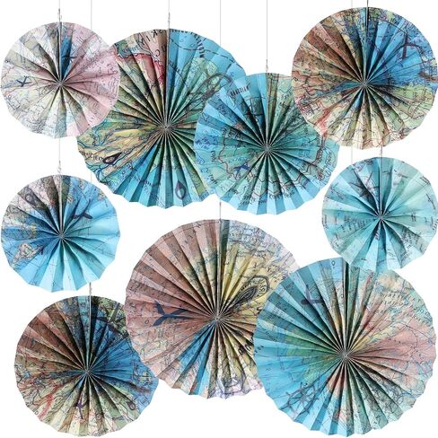 Outus 9 Pcs Travel The Map Hanging Paper Fans Decorations Adventure Awaits Bulletin Board Classroom Decorations Map Themed Ceiling Wall Garland for Kids Classroom Homeschool Office Decor (Travel) in Saudi Arabia