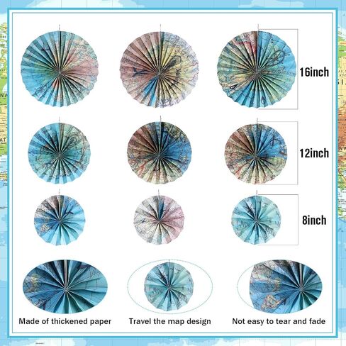 Outus 9 Pcs Travel The Map Hanging Paper Fans Decorations Adventure Awaits Bulletin Board Classroom Decorations Map Themed Ceiling Wall Garland for Kids Classroom Homeschool Office Decor (Travel) in Saudi Arabia