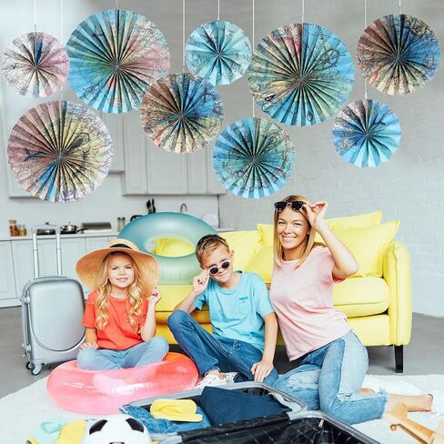 Outus 9 Pcs Travel The Map Hanging Paper Fans Decorations Adventure Awaits Bulletin Board Classroom Decorations Map Themed Ceiling Wall Garland for Kids Classroom Homeschool Office Decor (Travel) in Saudi Arabia