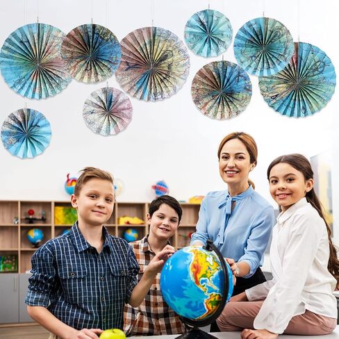 Outus 9 Pcs Travel The Map Hanging Paper Fans Decorations Adventure Awaits Bulletin Board Classroom Decorations Map Themed Ceiling Wall Garland for Kids Classroom Homeschool Office Decor (Travel) in Saudi Arabia