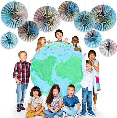 Outus 9 Pcs Travel The Map Hanging Paper Fans Decorations Adventure Awaits Bulletin Board Classroom Decorations Map Themed Ceiling Wall Garland for Kids Classroom Homeschool Office Decor (Travel) in Saudi Arabia