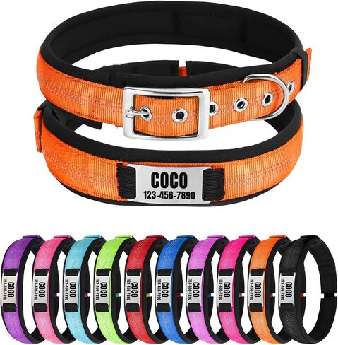 Nylon Reflective Personalized Dog Collar with Name, Customizable Dog Collar with Metal Belt Buckle, Soft Comfort for Pets - Matching Leash Available (Orange) in Saudi Arabia
