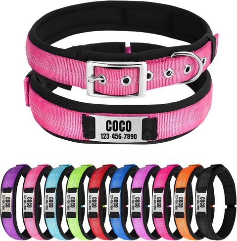 Nylon Reflective Personalized Dog Collar with Name, Customizable Dog Collar with Metal Belt Buckle, Soft Comfort for Pets - Matching Leash Available (Orange) in Saudi Arabia