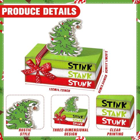 Yousoontic 4 Pcs Christmas Decorations Lime Green Red Christmas Tree Tiered Tray Decor Christmas Table Decor Wooden Decorative Mini Books Stack with Bow Rustic Farmhouse Xmas Decor for Shelf Home in Saudi Arabia