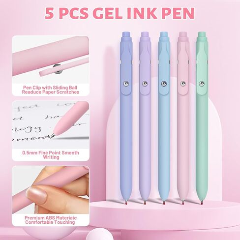 42 Pack Gel Pens for Coloring Books, 5 Gel Pens 0.5mm Black Ink, 12 Vibrant Sparkle Metallic Glitter Pens with 12 extra refills for enduring use, 12 Pastel Highlighters for Man Woman(Pink) in Saudi Arabia