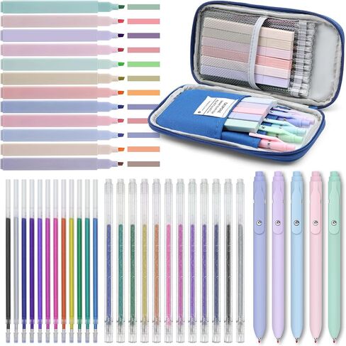 42 Pack Gel Pens for Coloring Books, 5 Gel Pens 0.5mm Black Ink, 12 Vibrant Sparkle Metallic Glitter Pens with 12 extra refills for enduring use, 12 Pastel Highlighters for Man Woman(Pink) in Saudi Arabia