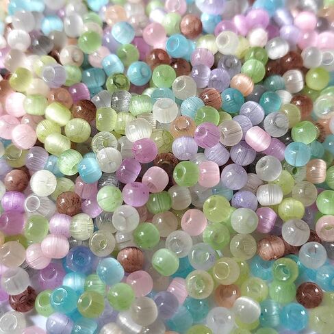 1500pcs 4mm Cat Eye Glass Seed Beads Crystal Small Bracelet Beads Tiny Colorful Loose Spacer Beads Decorative Necklace Beads for DIY Craft in Kuwait