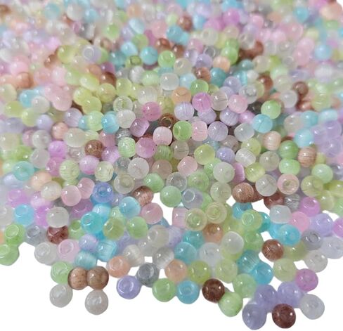 1500pcs 4mm Cat Eye Glass Seed Beads Crystal Small Bracelet Beads Tiny Colorful Loose Spacer Beads Decorative Necklace Beads for DIY Craft in Kuwait