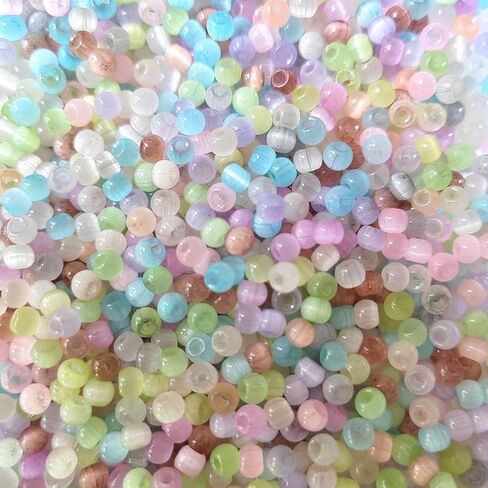 1500pcs 4mm Cat Eye Glass Seed Beads Crystal Small Bracelet Beads Tiny Colorful Loose Spacer Beads Decorative Necklace Beads for DIY Craft in Kuwait