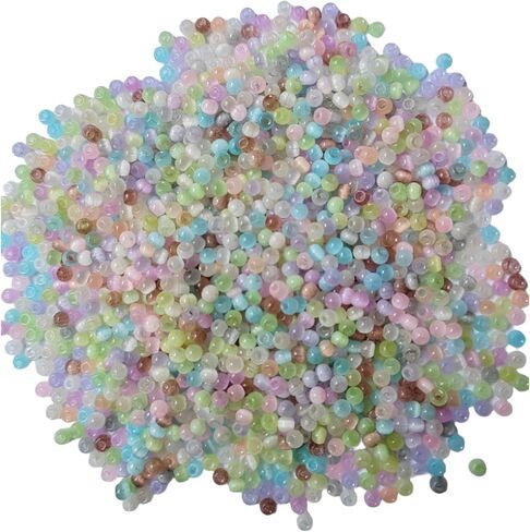 1500pcs 4mm Cat Eye Glass Seed Beads Crystal Small Bracelet Beads Tiny Colorful Loose Spacer Beads Decorative Necklace Beads for DIY Craft in Kuwait