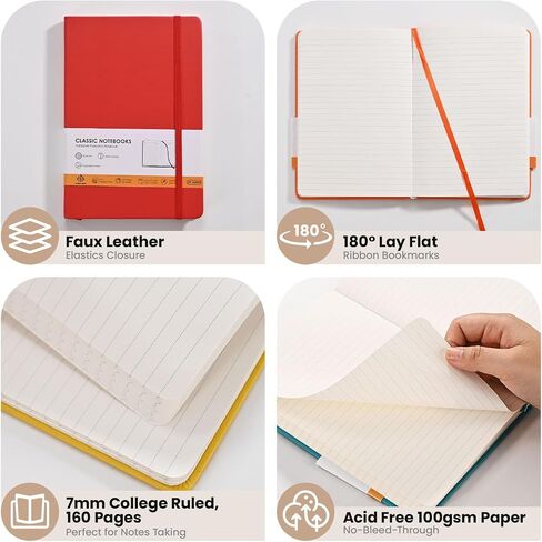 Lined Notebook Journals for Writing 5.5 x 8.2 inches, 160 Pages A5 Size with Expandable Pocket, Hardcover Notebooks for Work, 100GSM Paper (Assorted 8 Colors) in Saudi Arabia