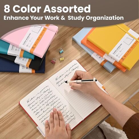 Lined Notebook Journals for Writing 5.5 x 8.2 inches, 160 Pages A5 Size with Expandable Pocket, Hardcover Notebooks for Work, 100GSM Paper (Assorted 8 Colors) in Saudi Arabia