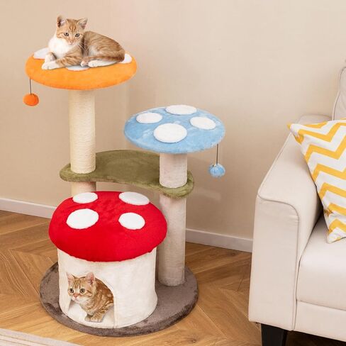 شجرة قطات الفطر Petsite ، برج شجرة قط لطيف متعدد المستويات مع وظائف خدش السيزال ، شقة القط ، العثمان الفخمة ، ولعب متدلي للقطط الداخلية (35 بوصة) in Saudi Arabia