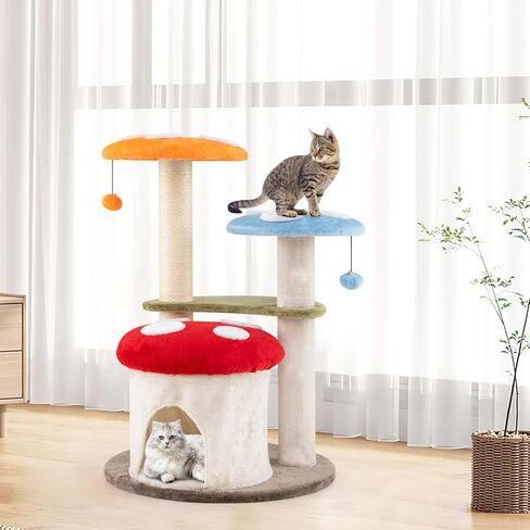 شجرة قطات الفطر Petsite ، برج شجرة قط لطيف متعدد المستويات مع وظائف خدش السيزال ، شقة القط ، العثمان الفخمة ، ولعب متدلي للقطط الداخلية (35 بوصة) in Saudi Arabia