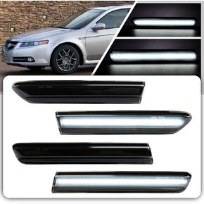 LED Side Marker Light for 2004 2005 2006 2007 2008 Acura TL White Front Rear Fender Side Indicator Clearance Assembly Replace OEM Euro Smoked Lens LED Side Repeater Parking Lamp